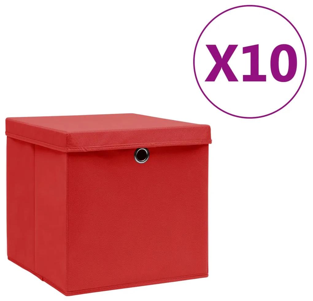 vidaXL Opbergboxen met deksels 10 st 28x28x28 cm rood