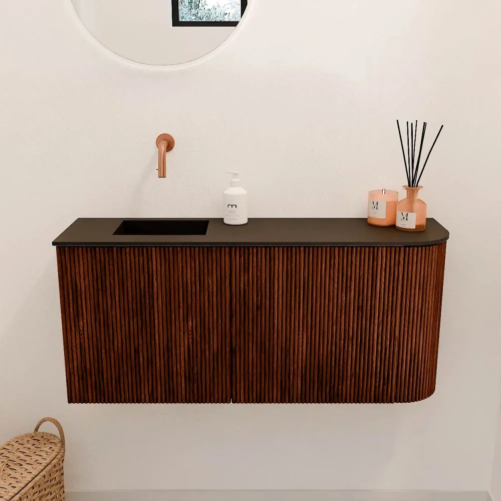 Mondiaz Joya 90cm toiletmeubel ronding rechts ruby met wastafel faye links zonder kraangat urban