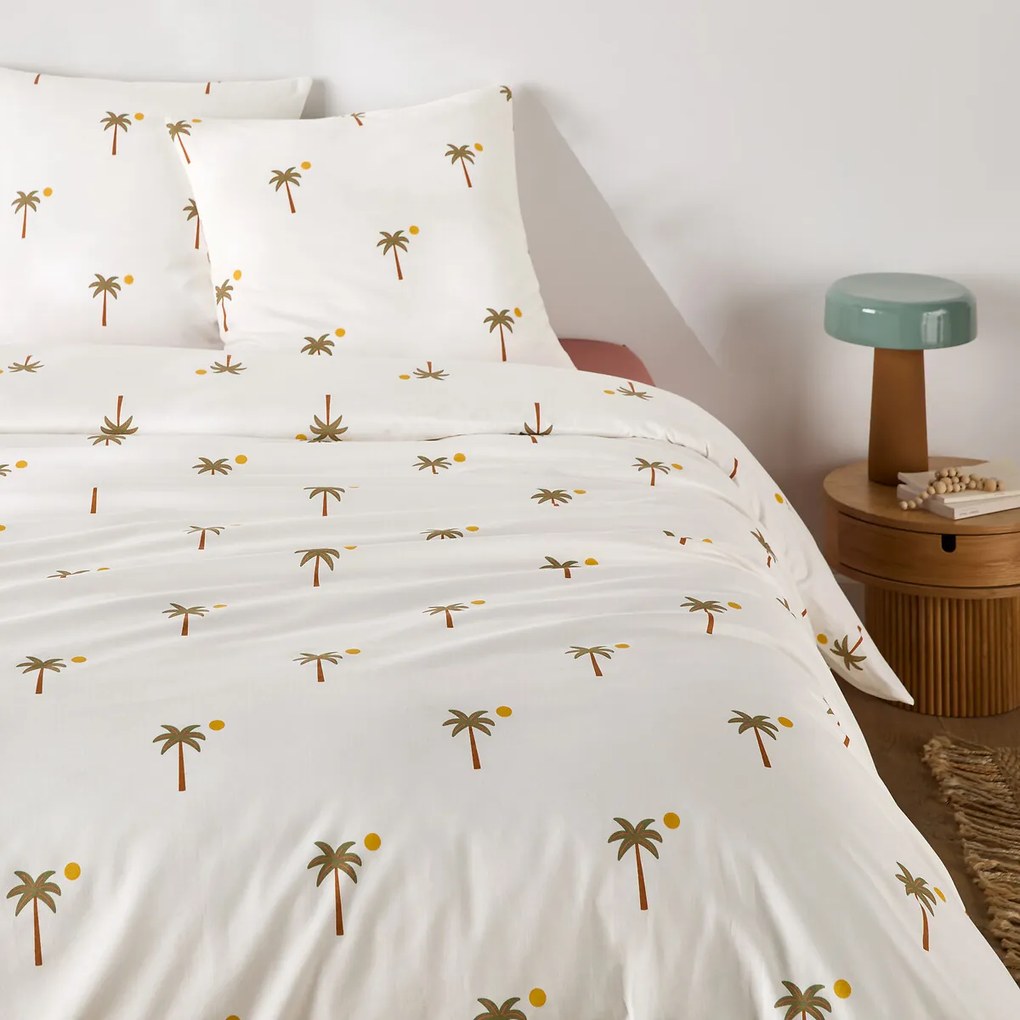 Bedset 30% gerecycled katoen, vierkant kussensloop, palmboomprint, PARADELA