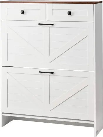 VEVOR Schoenenkast met 2 deuren, kantelbeveiliging en lades, ruimtebesparende schoenenkast, vrijstaande schoenenkast voor in de hal, woonkamer, veranda, schoenenrek 80x24x105 cm, wit