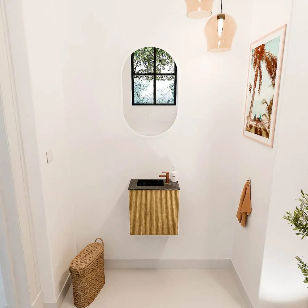 Mondiaz Joya DLux 40cm toiletmeubel oak met wastafel faye links 1 kraangat lava