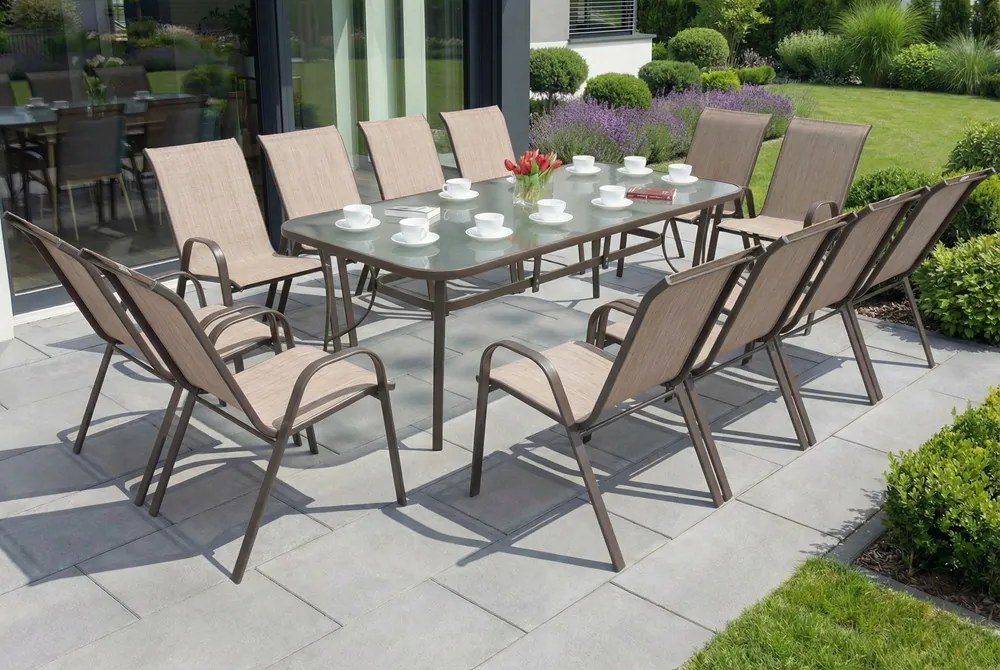 Stalen dining tuinmeubelen Modena voor 12 personen met grote tafel Garden Point bruin