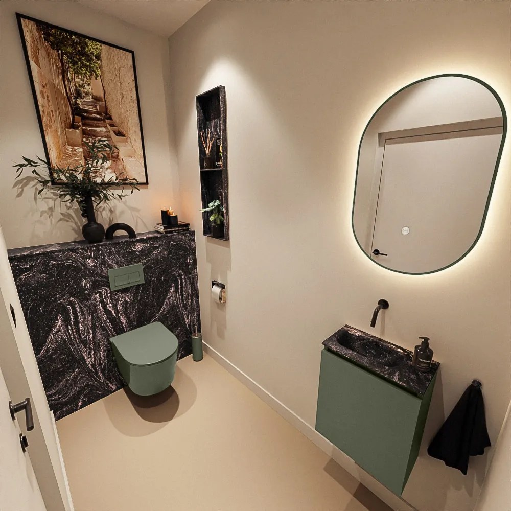 Mondiaz Ture DLux toiletmeubel 40cm army met wastafel lava links zonder kraangat