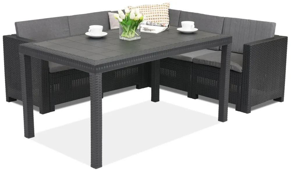 Colorado Comida 5 antraciet Bica technorattan hoek met tuintafel