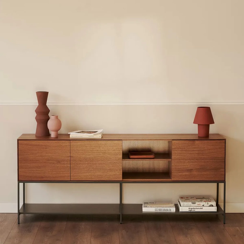 Kave Home Vedrana Groot Design Dressoir Op Hoge Poten Walnoot - 195x40x80cm.