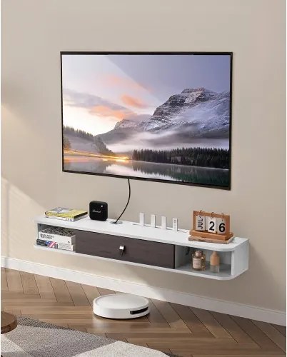 VEVOR TV-meubel Hangende Muurbeugel, TV-meubel met Kabelgat, Zwevende TV-plank met Opbergruimte voor DVD-speler Kabelbox Gameconsole, Wandkast Draagvermogen 52 kg Wit 120 cm Lengte
