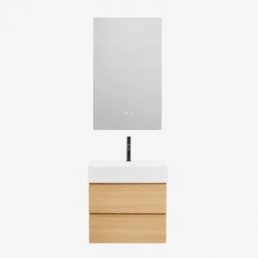 Badkamermeubelset Van Hout En Essenhoutfineer Met Geïntegreerde Wastafel Ona Natuurlijk Hout & Rectangular Led And Antifog 55x90 Cm - Sklum