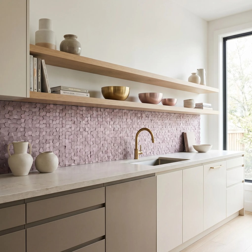 Zelfklevende Mozaïektegels Metaal | Pentagon 3D Roze | 28,2×28,2 cm | Keuken, Bad &amp; WC