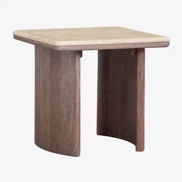 Casilda Travertijn En Acaciahouten Bijzettafel Travertine & 40 X 40 X 40 Cm - Sklum