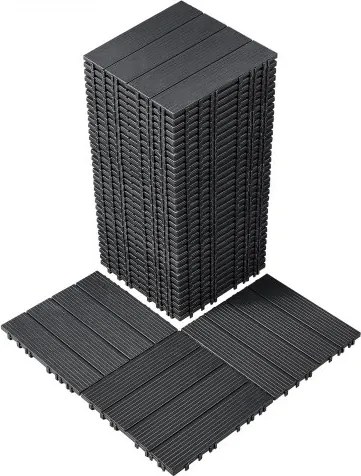 VEVOR Terrastegels, Set van 36, Balkontegels 295 x 295 mm, Kliktegels, Waterdichte kunststof vloerbedekking voor buiten, Terrasvloer voor veranda, zwembad, balkon, achtertuin, Donkergrijs
