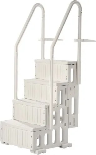 VEVOR zwembadladder, kunststof zwembadtrap met 2 leuningen, 4 antislip treden, draagvermogen 180 kg, zwembadtrap voor 122-137 cm inbouwzwembaden, terras, huis, binnen, buiten, wit