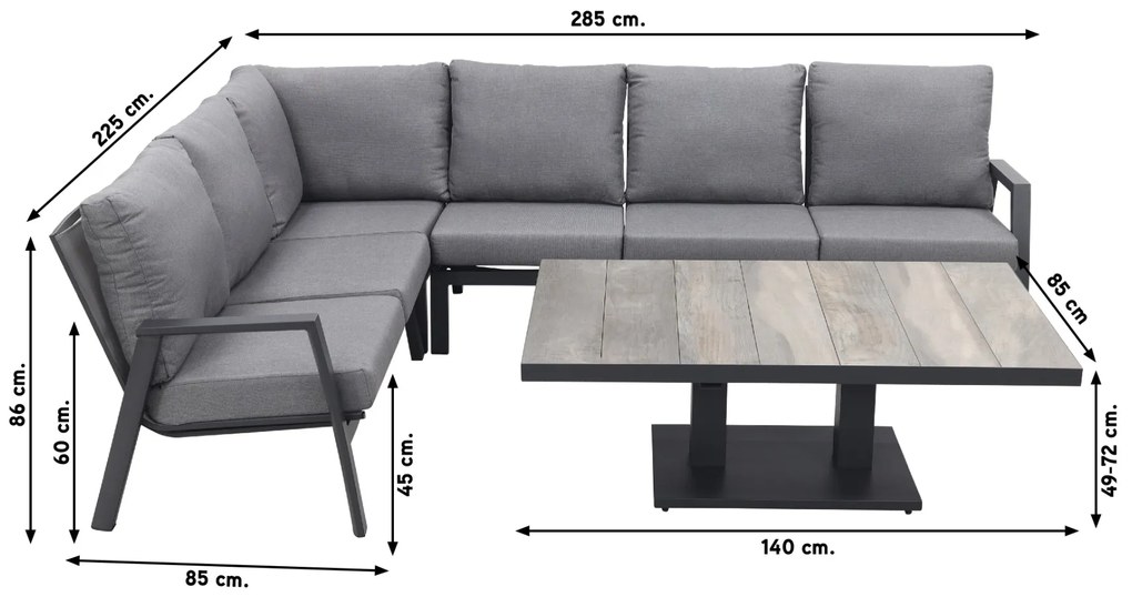 Azoren/Jersey loungeset - met verstelbare tafel - links & rechts