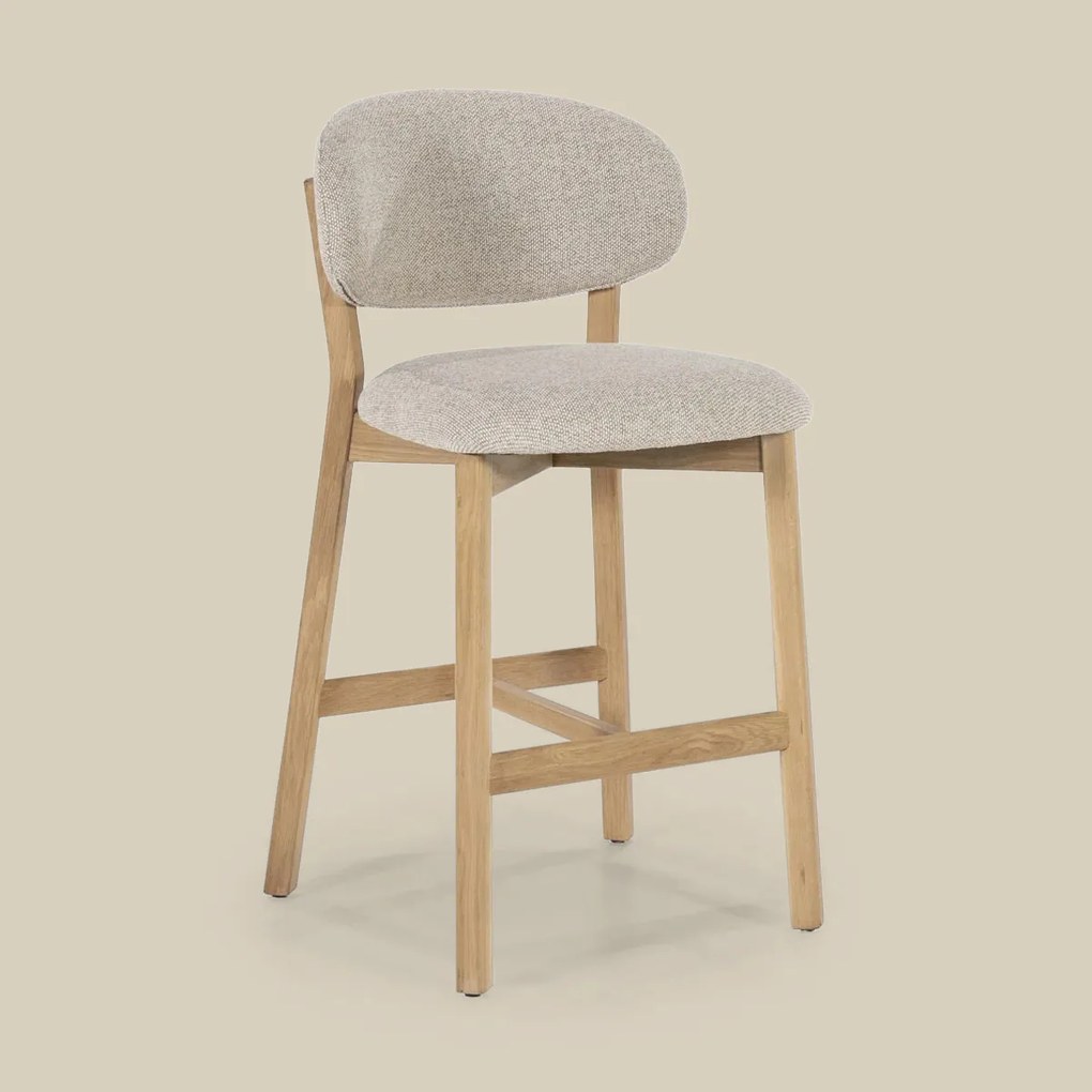 Luxe Barstoel Eiken En Taupe Stof