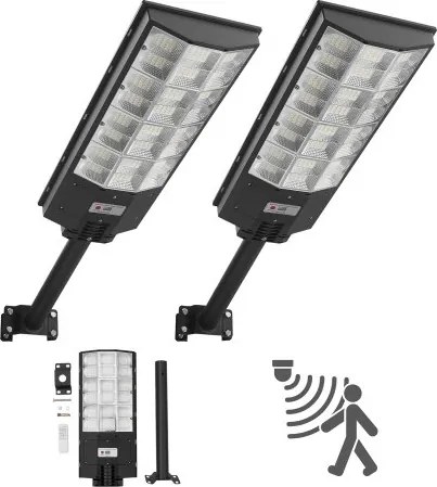VEVOR Solar Straatverlichting 450.000LM, 8000W Straatlantaarn, Solarverlichting met Schemersensor, LED-schijnwerper met Bewegingsmelder, IP67 Waterdichte Buitenverlichting, voor Oprit &amp; Tuin, 2-pack
