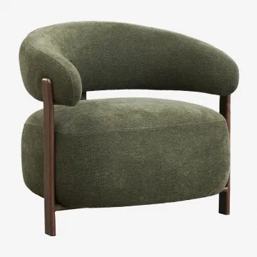Set Van 2 Jolie Chenille Stoffen Fauteuils Bruin – Donker Hout & Stof Chenille Groen – Salie - Sklum