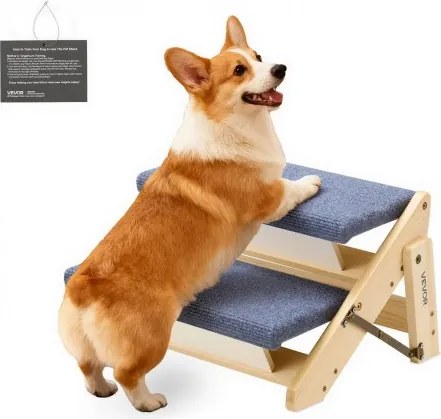 VEVOR Hondentrap 370x470x260 mm, 2-treden huisdierentrap, opvouwbare houten trap, geschikt voor kleine, middelgrote, grote en oudere huisdieren, evenals puppy's tot 50 kg, hondenladder voor bedden, banken en auto's.