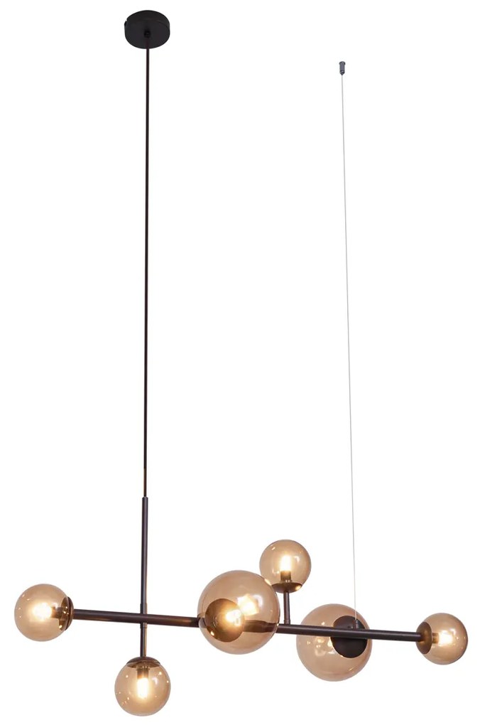 Eettafel / Eetkamer Hotel Chique hanglamp donkerbrons met brons glas 6-lichts - MonacoHotel chique G9 bol / globe / rond Binnenverlichting Lamp