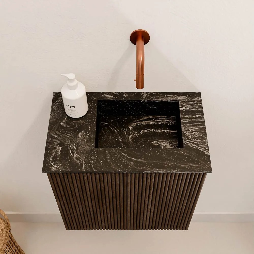 Mondiaz Joya DLux 40cm toiletmeubel walnut met wastafel faye rechts zonder kraangat lava