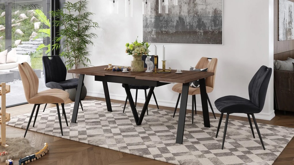 AVERY eik bruin/onderkant zwart - LOFT/INDUSTRIËLE TAFEL VOOR WOONKAMER/EETKAMER UITKLAPBAAR TOT 290 cm!