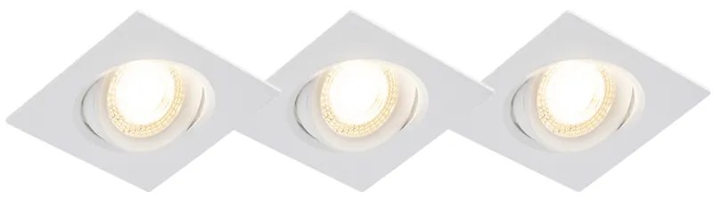 Set van 3 inbouwspots wit incl. LED 3-staps dimbaar - Miu Modern vierkant Binnenverlichting Lamp