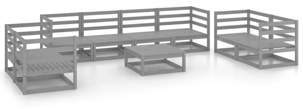 vidaXL 9-delige Loungeset massief grenenhout grijs