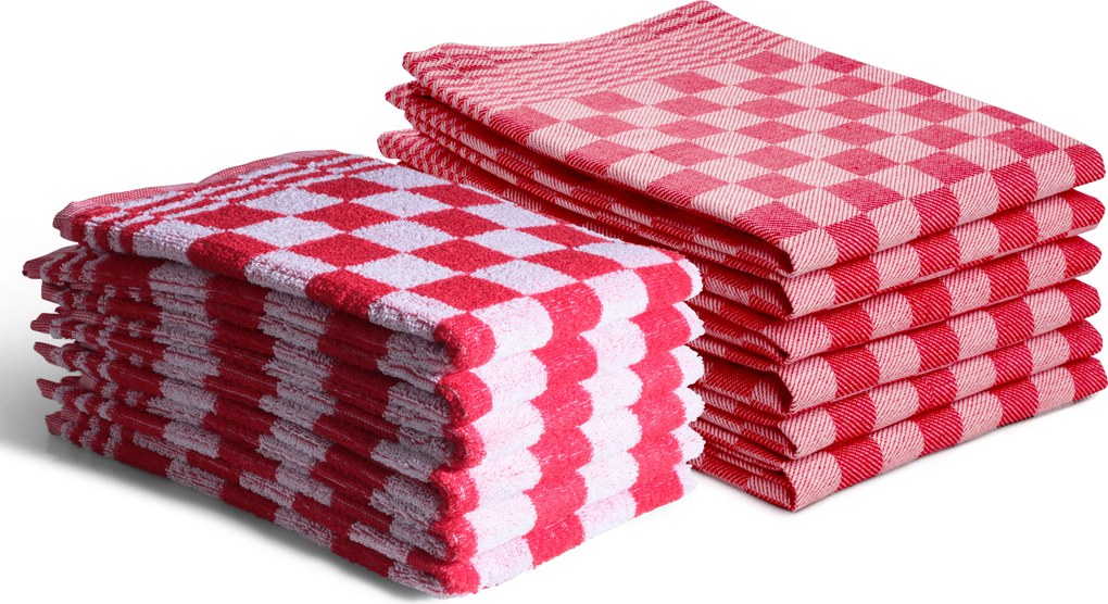 Keuken-&amp;Theedoek - Set van 12 - blok - horeca - rood