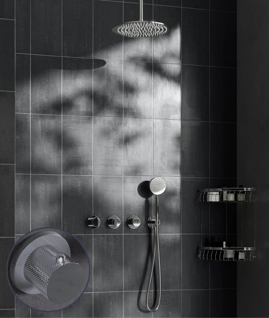 Saniclear Plus Curved inbouw regendouche met 30cm hoofddouche en plafondarm chroom