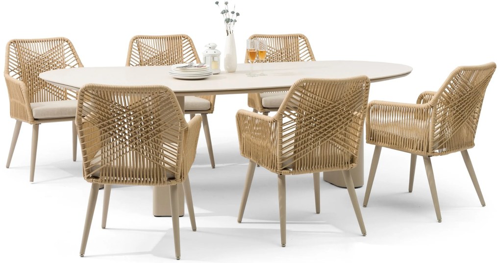 Tuinset 6 personen 240 cm Aluminium/rope Taupe Coco Vedra/Weave