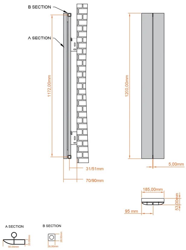 Eastbrook Preston radiator 20x120cm aluminium 374W zwart mat