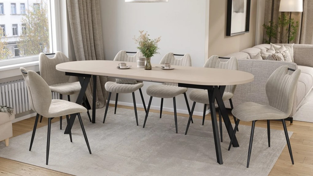 Mazzoni ALMO Kasjmier / zwarte poten - OVALE UITSCHUIFTAFEL 120-220 cm VOOR 10-12 PERSONEN