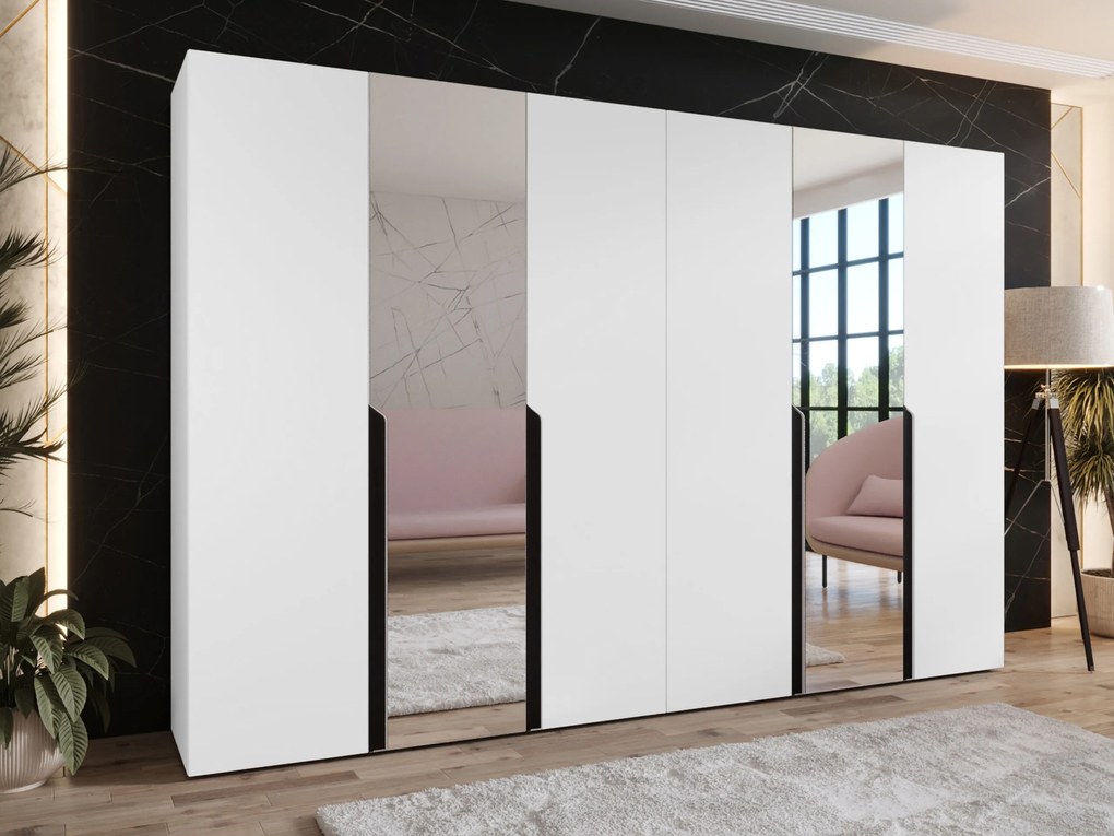 Kledingkast Hartford 588, Zwart, Wit, 202x300x52cm, 210.5 kg, Kledingkast deuren: Met scharnieren