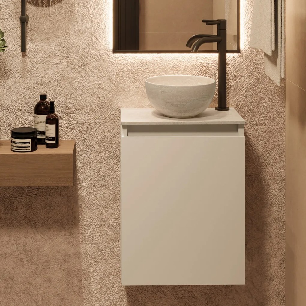 Fontana White Travertin Micro Marble toiletmeubel 40cm wit mat