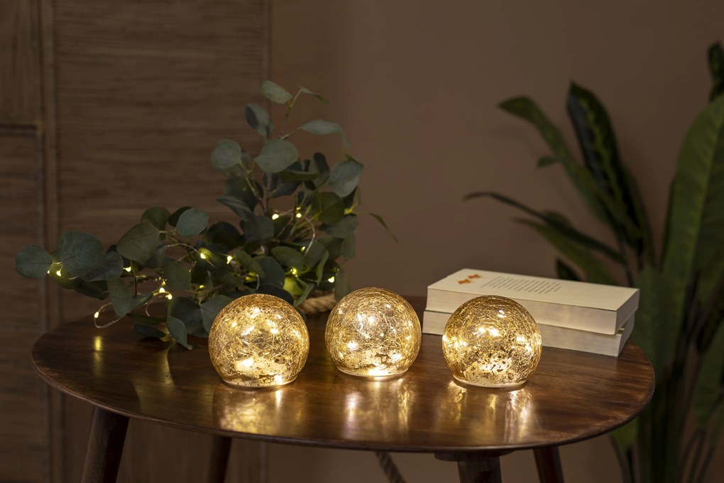 Kerst tafellamp goud 10cm incl. LED set van 3 - Lua bol / globe / rond