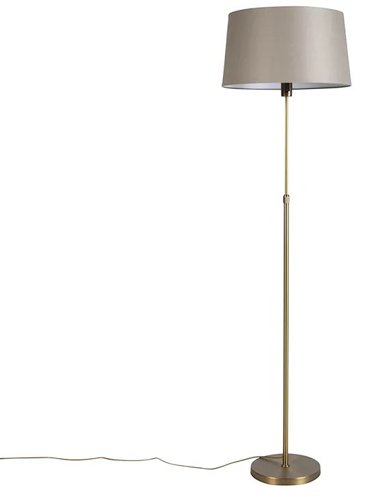 Vloerlamp brons met linnen kap taupe 45 cm verstelbaar - Parte Landelijk / Rustiek E27 cilinder / rond rond Binnenverlichting Lamp