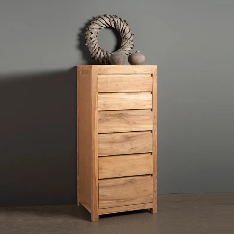 Ladekast Teakhout Met 6 Lades - 60x46x130cm.