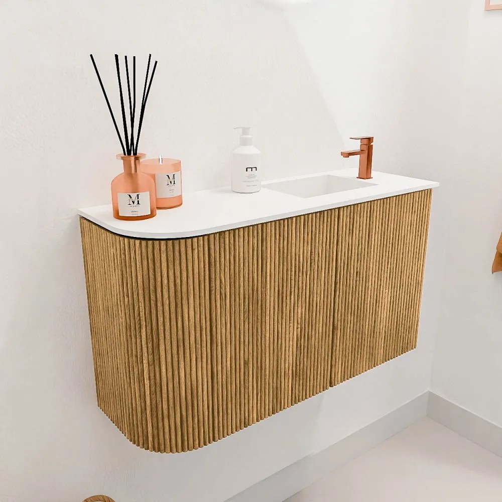 Mondiaz Joya 70cm toiletmeubel ronding links oak met wastafel faye rechts 1 kraangat talc