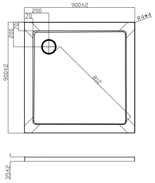 Badstuber Tris SMC douchebak 90x90x3,5cm vierkant