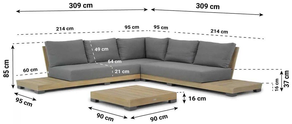 Loungeset 5 personen Teak Old teak greywash Lifestyle Garden Furniture Hilton