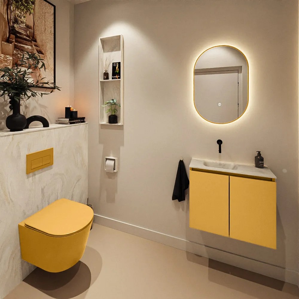 Mondiaz Ture DLux toiletmeubel 60cm ocher met wastafel ostra links zonder kraangat