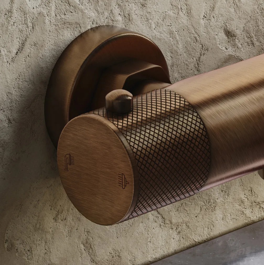 Saniclear Antique Curved thermostatische opbouw badkraan met handdouche verouderd messing