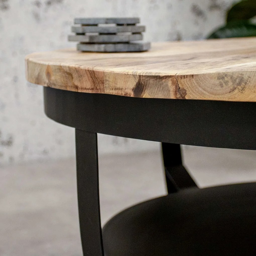 Dimehouse | Salontafel Baldo diameter 90 cm x hoogte 43 cm x dikte 3 cm bruin salontafels mangohout tafels meubels | NADUVI outlet