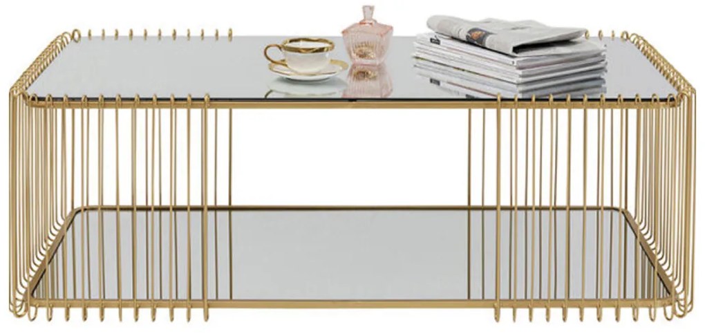 Kare Design Wire Double Rechthoekige Salontafel Goud Met Glasplaat - 119.5 X 60cm.