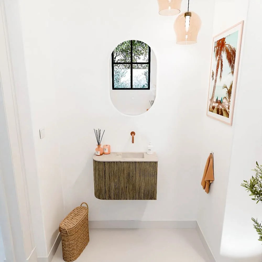 Mondiaz Joya DLux 60cm toiletmeubel ronding links dusk met wastafel faye rechts zonder kraangat frappe