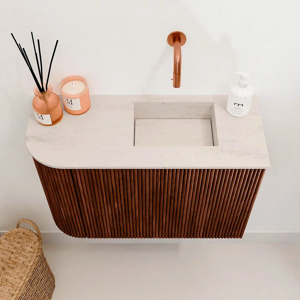 Mondiaz Joya DLux 60cm toiletmeubel ronding links ruby met wastafel faye rechts zonder kraangat meli
