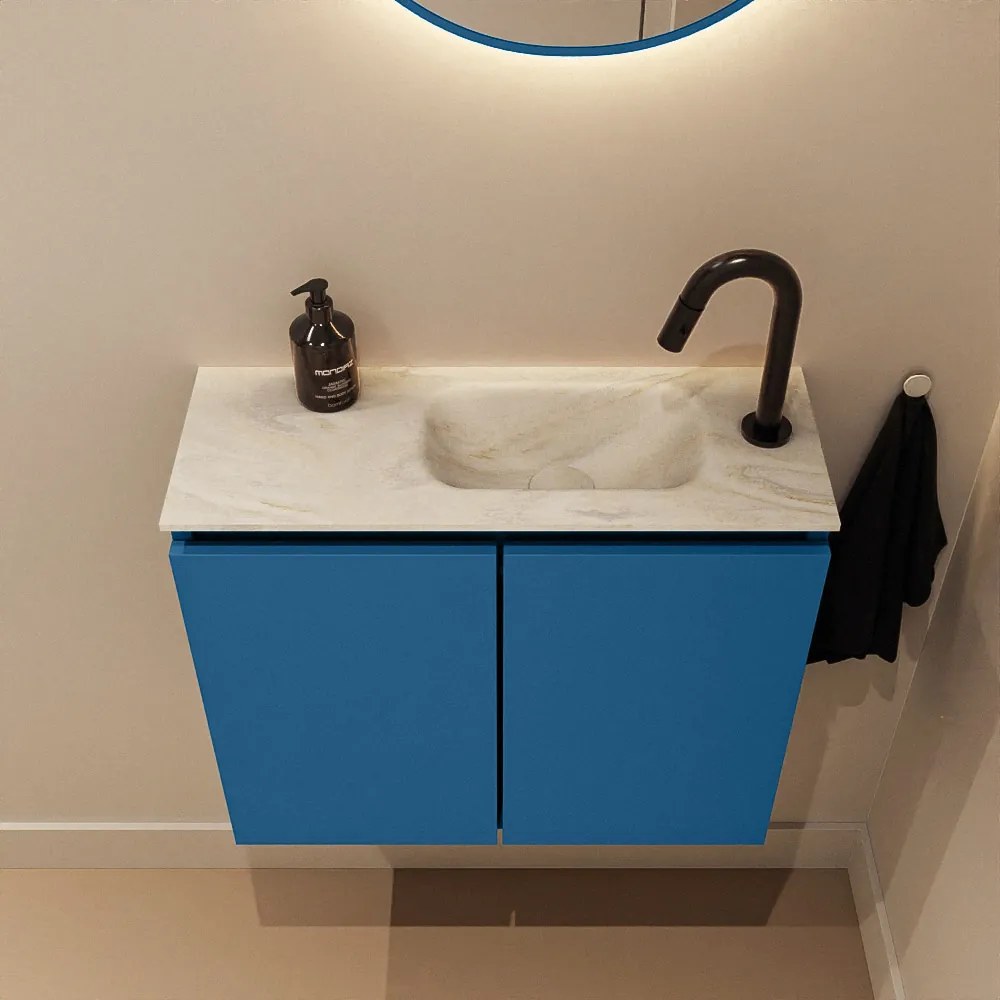 Mondiaz Ture DLux toiletmeubel 60cm jeans met wastafel ostra rechts met kraangat