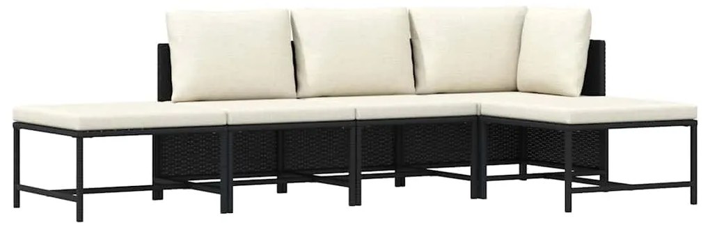 vidaXL 5-delige Loungeset met kussens poly rattan zwart