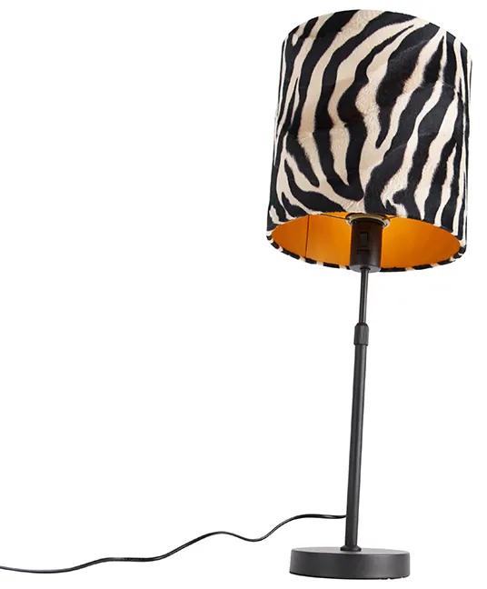 Stoffen Tafellamp zwart kap zebra dessin 25 cm verstelbaar - Parte Klassiek / Antiek E27 cilinder / rond Binnenverlichting Lamp