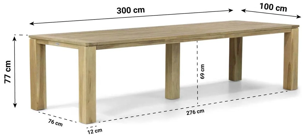 Dining Tuintafel rechthoekig 300 x 100 cm Teak Old teak greywash Brighton