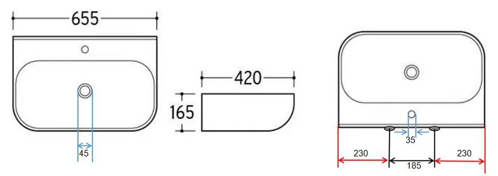 Mueller Fanti vrijhangende wastafel 65.5x42x16.5cm keramiek glans wit