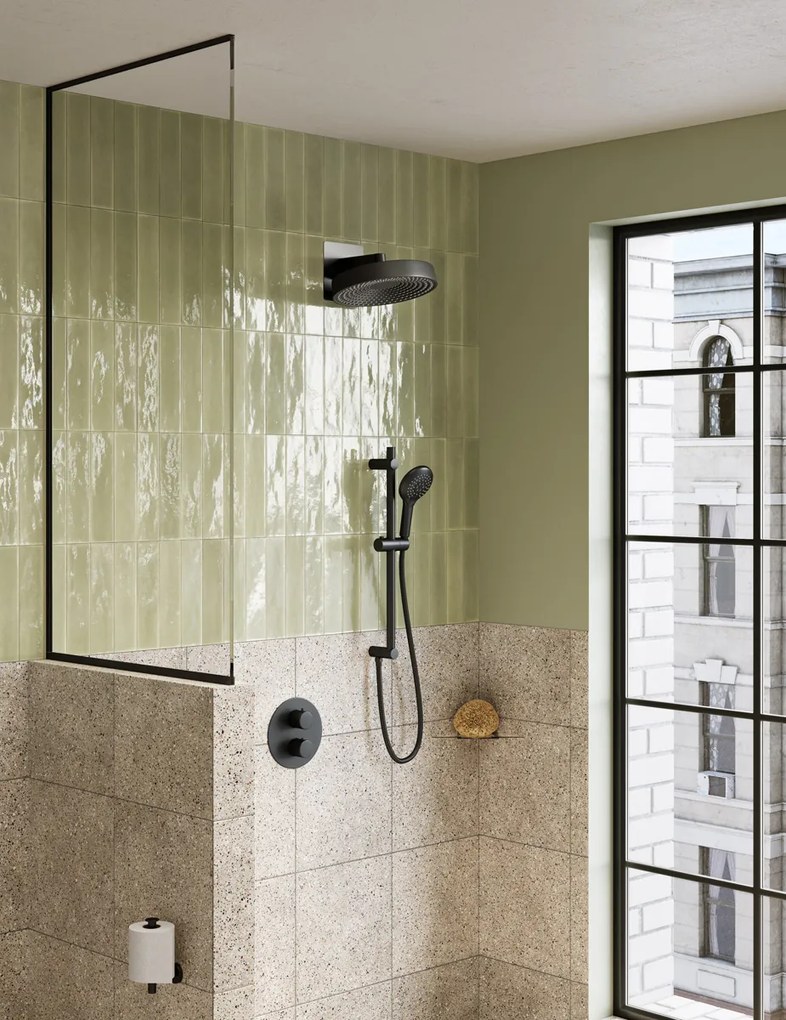 Saniclear Evolution inbouw regendouche rond met glijstang en 2 standen handdouche mat zwart